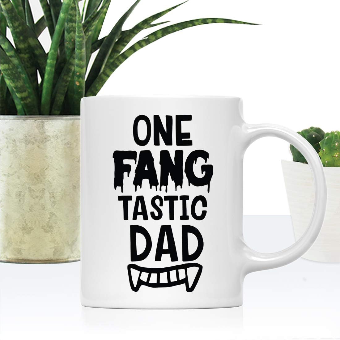 Andaz Press Funny Halloween 11oz. Ceramic Coffee Tea Mug Gift, One Fangtastic Dad, Bat Graphic, 1-Pack