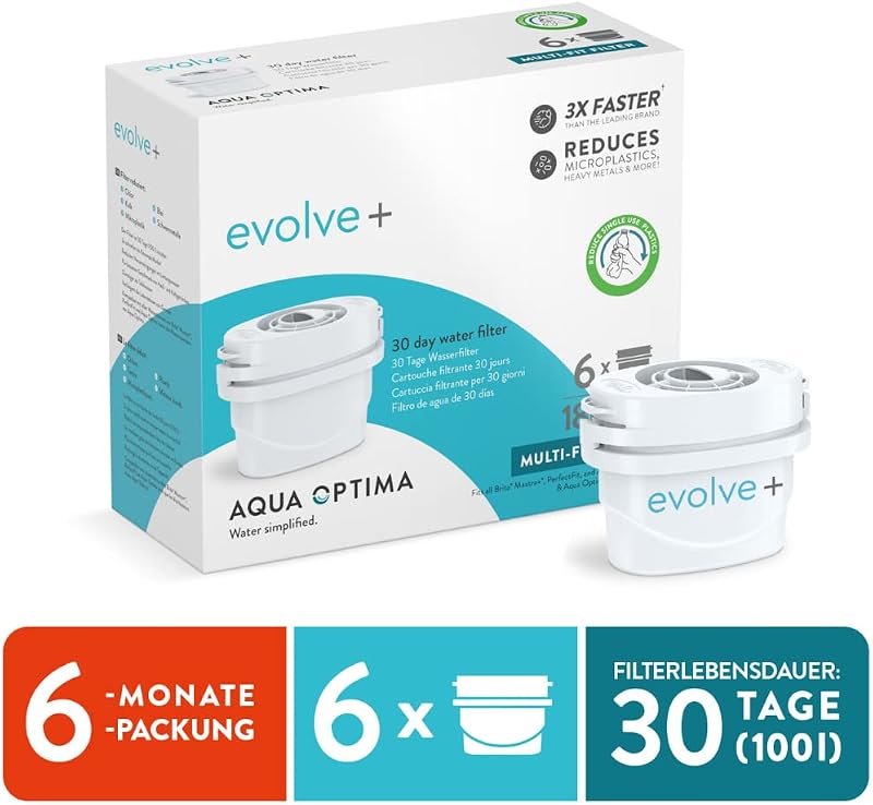 Aqua Optima Evolve+ vízszűrő patron 6 csomag, 6 hónapos ellátás, Brita Maxtra+ kompatibilis