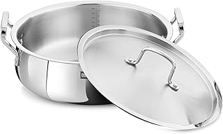 Bergner BE Essentials TriPly Stainless Steel 32 cm Biryani Handi Lid, 8.4 L Biryani Pot, Large Patila Handi, Even Heat Dis...