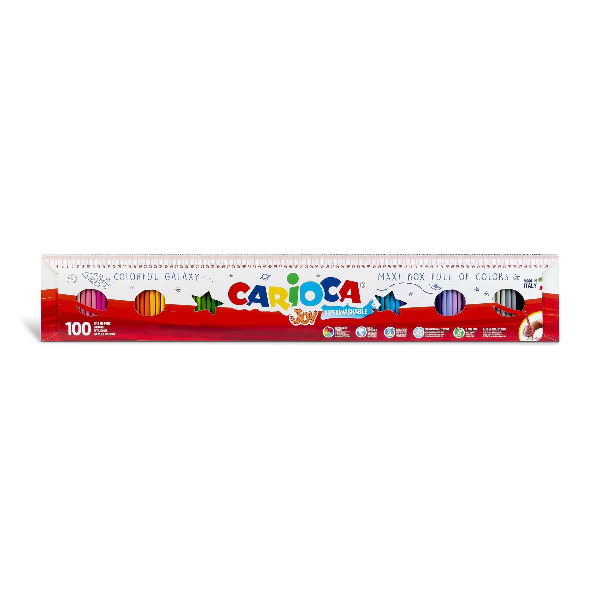 Carioca Joy Paperboard Wallet Marker Pens Set of Coloured Pens for Kids with Fine Tip, Ideal for Drawing and Coloring, Super Washable, Assorted Colours, 100 Pieces