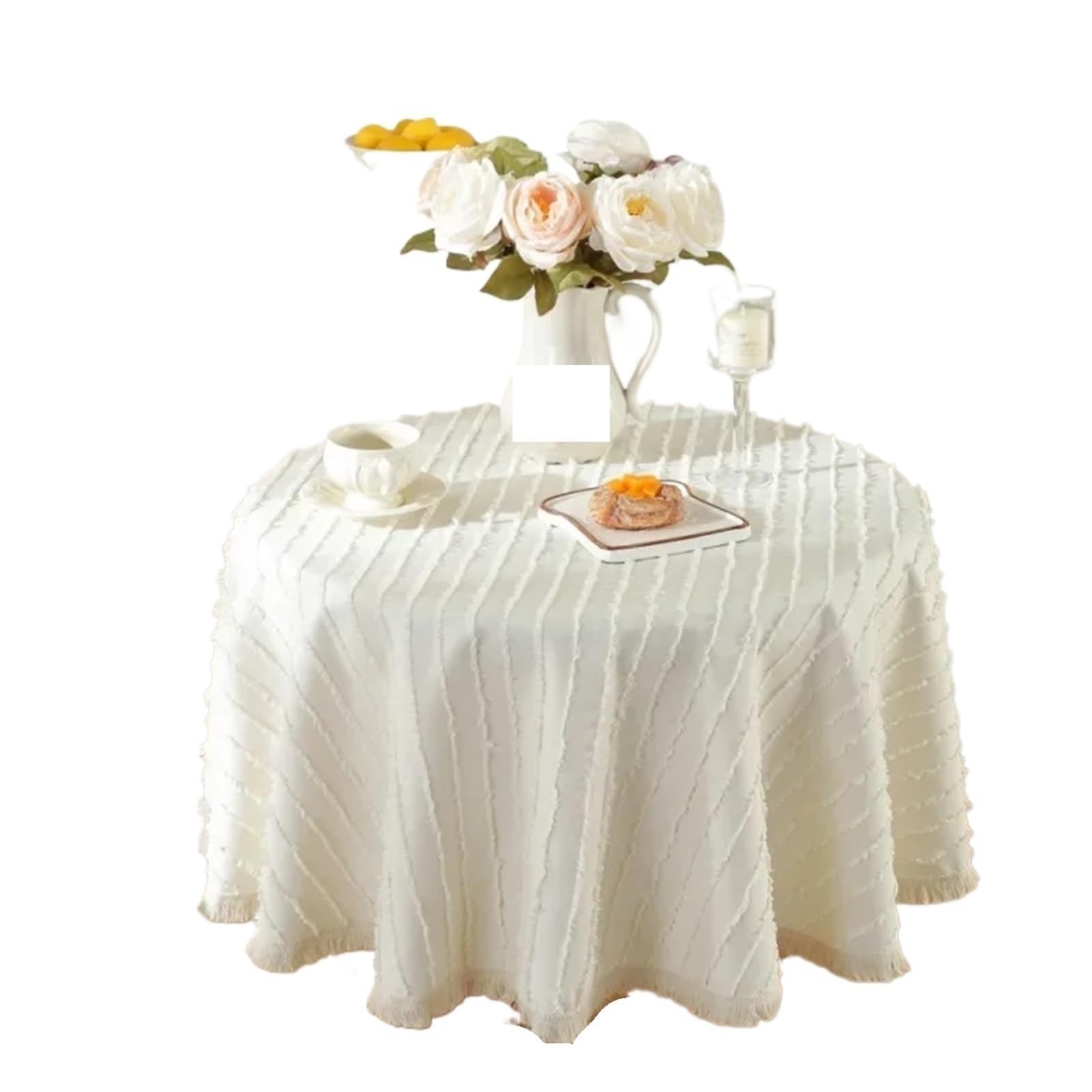ZHSOAO Three-dimensional Flower Cut Tassels Round Tablecloth Table Cloths Cover Home Wedding Decor for Cafe(White,Diameter 120cm)