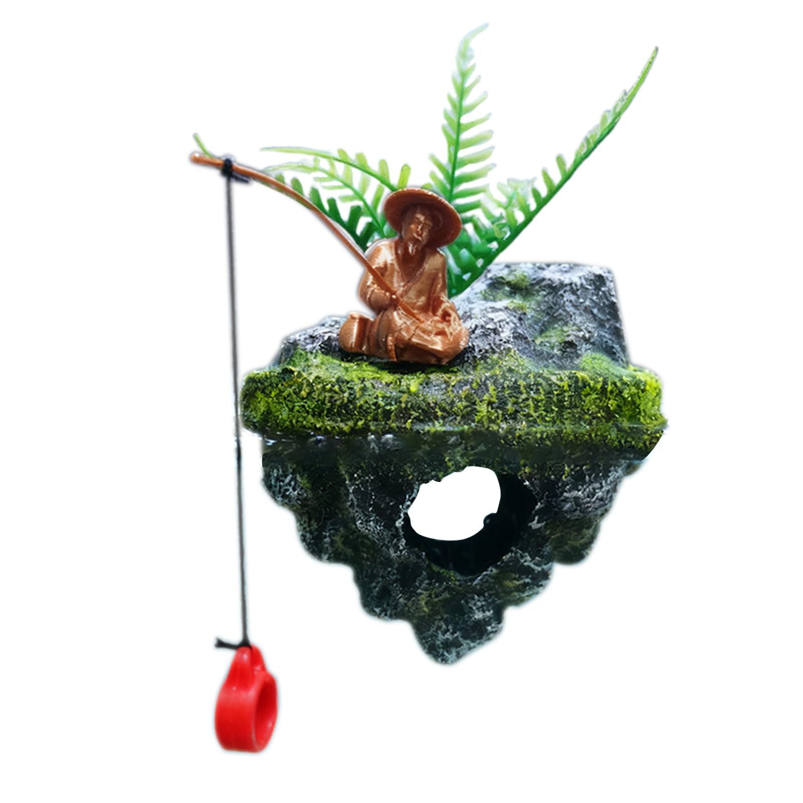 Siuwddee Fish Tank Decorations | Resin Realistic Collectible Figurines - Fisherman Floating Island Fish Tank Decor,for Betta Shrimp Habitat Landscaping Home Apartment Office Restaurant Farmhouse