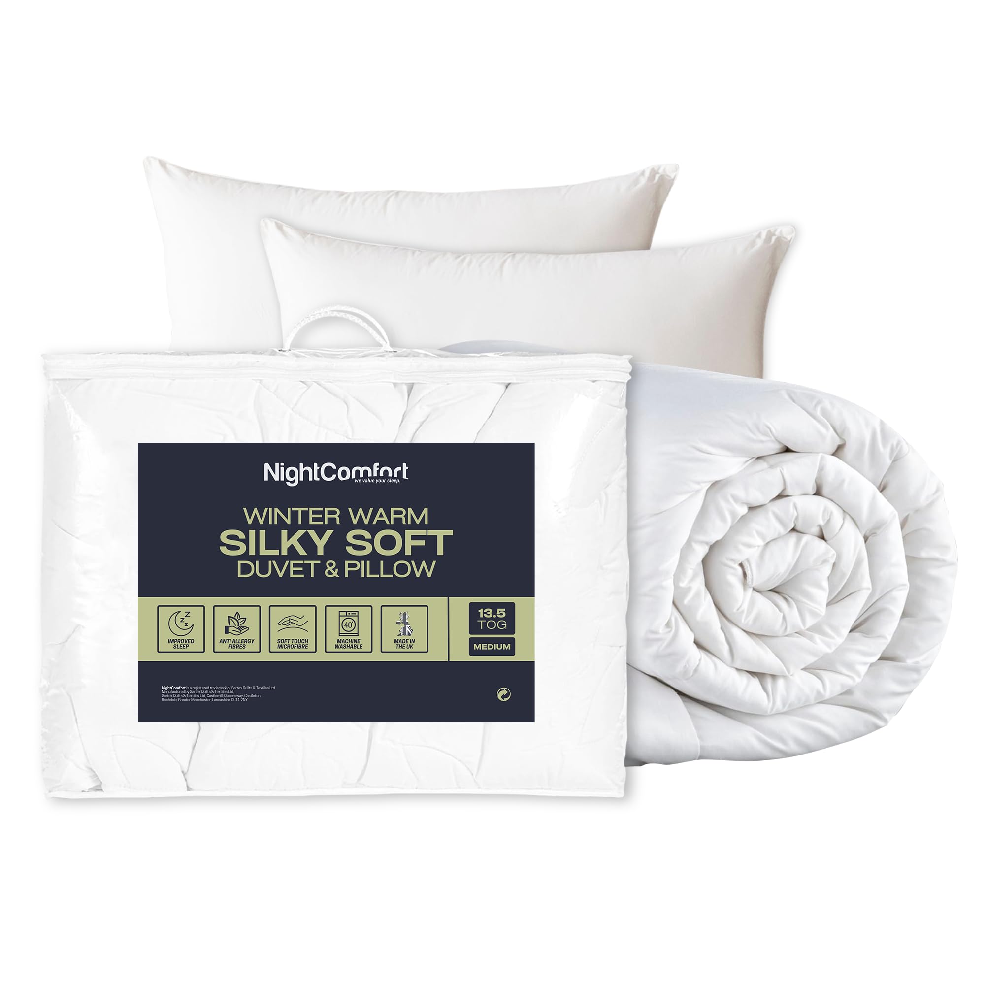 Night Comfort Super Soft Touch Microfibre Cover Anti Allergy Hollowfibre 13.5 TOG Winter Warm SuperKing Duvet and Pillow Pair
