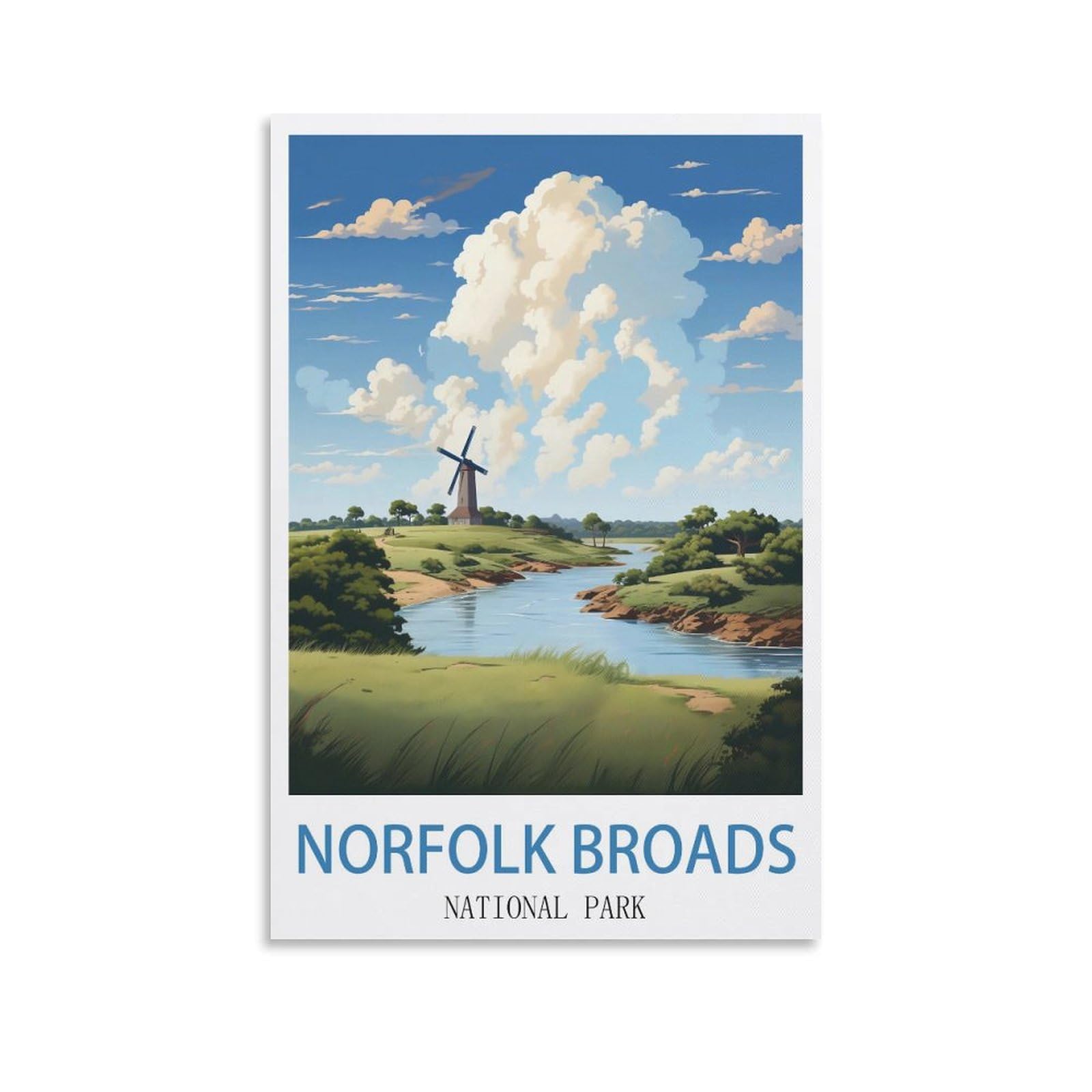Norfolk Broads National Park Vintage Travel Poster Windmill 08x12inch(20x30cm) Print Poster Home Bathroom Bedroom Office Living Room Decor Canvas Poster