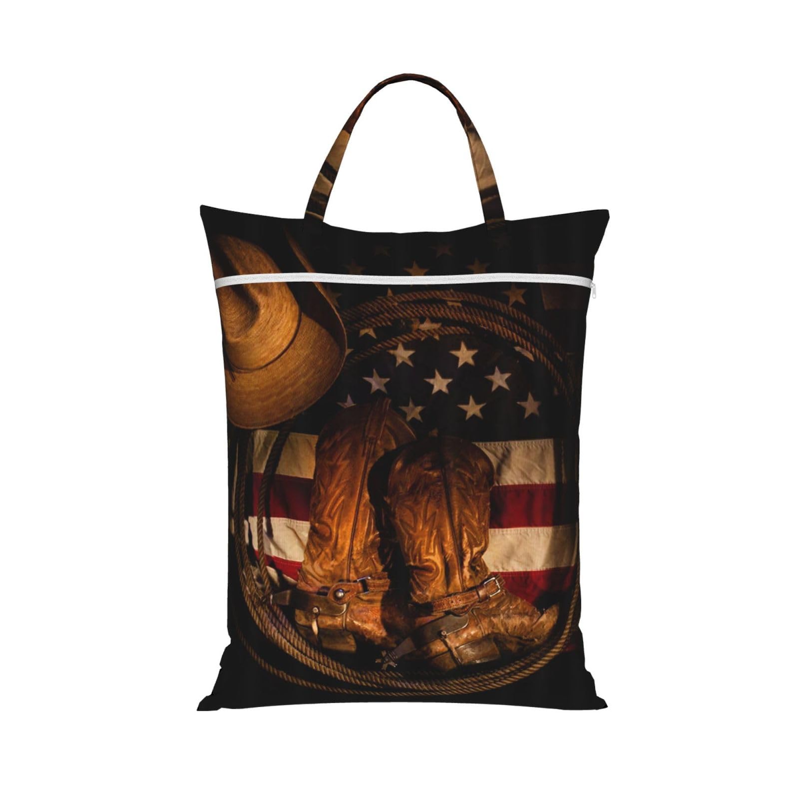 Yfsgdlbn 1 Pc American Flag With Cowboy Boots Printed Travel Dirty Laundry Bag Clothes Pack Storage Basket Bag