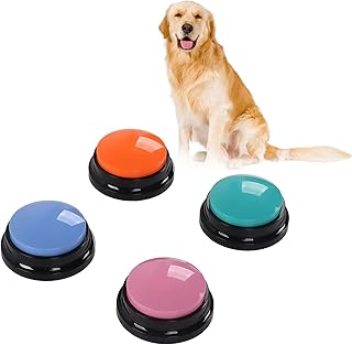 Botão de gravação de voz, 4 peças 30 segundos gravável, gravação de aprendizagem, botão de som, campainhas de resposta, gravador de som de voz, gravação e reprodução, botão de fala para gatos, treinam