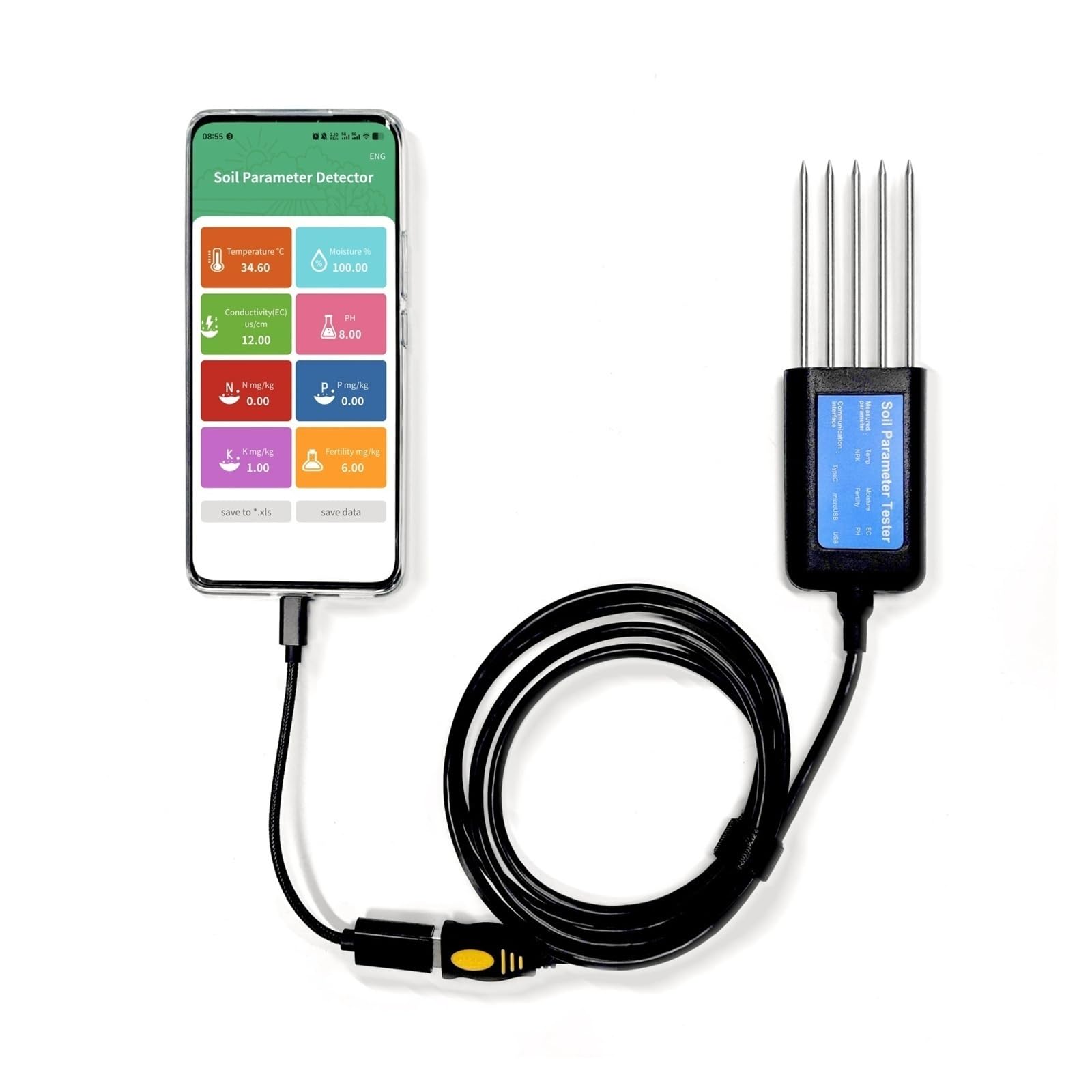 Medidor de Suelo Transmisor Integrado de Suelo, Temperatura, Humedad, CE, NPK, pH, Sensor de Suelo for análisis de Suelo agrícola