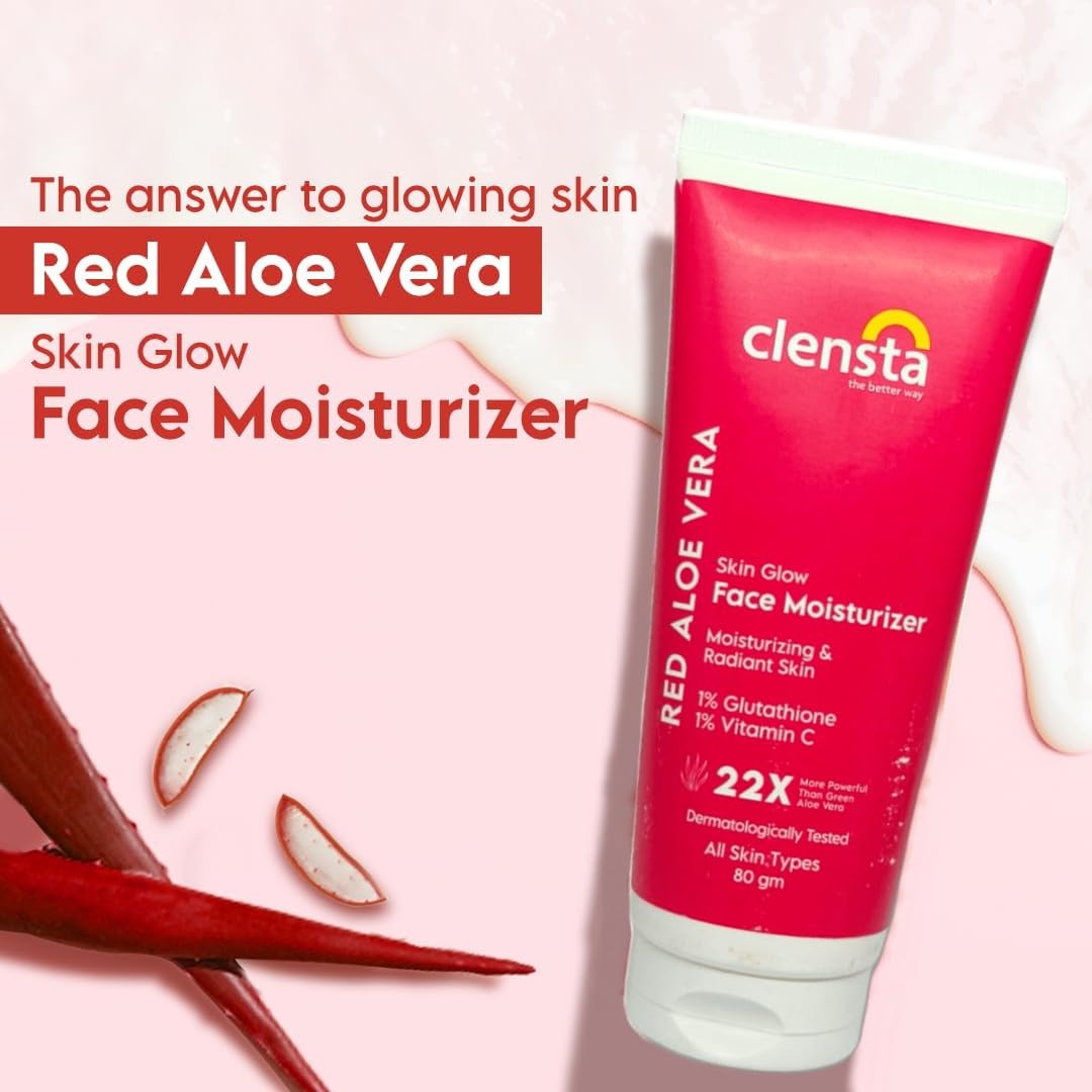 Clensta Red Aloe Vera Skin Glow Face Moisturizer Cream With Red Aloe Vera & Vitamin C, Brightening & Glowing Skin For Men & Women 80 Gm 1