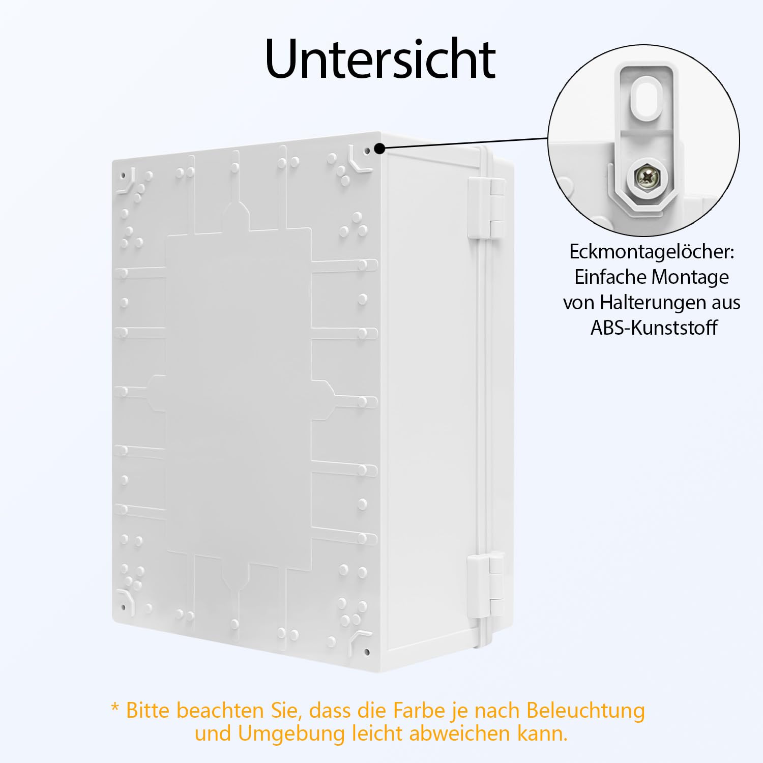 LeMotech Wasserdichte Verteilerkasten, IP65 Abzweigdose, ABS Kunststoff Gehäuse, mit Montageplatte, Wandhalterung, Scharnierdeckel und Wasserdichtem Anschluss, 400 × 300 × 180 mm, grauer Schaltkasten