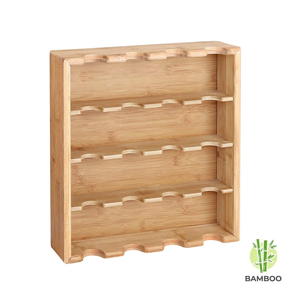 Decopatent Kräuterregal mit 16 Kräutertöpfen aus Glas - Küchenregal/Gewürzregal aus Bambusholz - Küchenorganisierer mit 4 Böden - hängend und stehend verwendbar