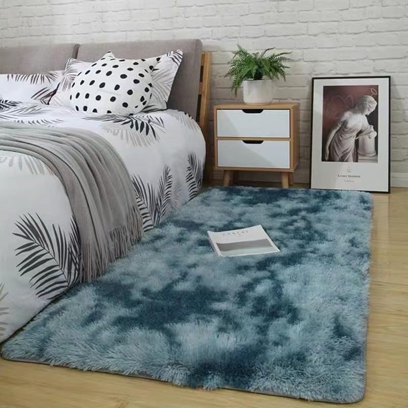 Shaggy Rug for Bedroom, Soft Fluffy Area Rugs Living Room, Washable Rug Antiskid Shaggy Carpets for Home Decor, Dorm, Kids Room Lounge Office,Lake Blue,80×200cm