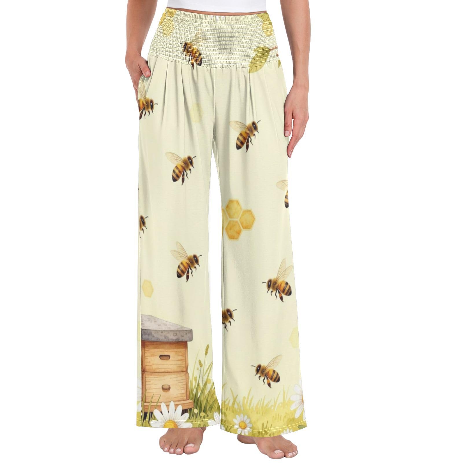 Watercolor Beehive - Pantalones de pierna ancha para mujer, ligeros, con tacto modal