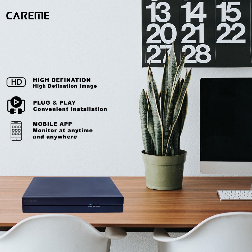 CareME 5MP HD 4 Channal H.265 DVR 1Pcs,Indoor Camera 2.4MP Dual Color Vision 4Pcs,1 TB Hard Disk 1Pcs,Wire Bundle 1Pcs, 4 CH Power Supply 1Pcs,HDMI Cable 1Pcs,Bnc & Dc Connectors 1
