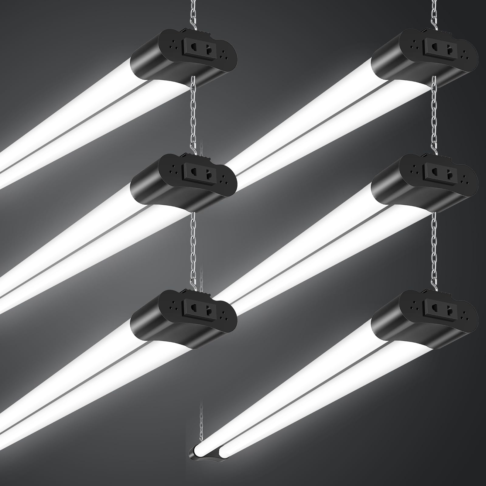 Sararoom Tubo Neon LED 115CM 40W Plafoniera Led Soffitto, 4400LM T8 Barra Led 6500K Bianca Fredda Collegabili Tubolare Sottopensile Luce con Spina, IP20 Lampada per Garage Officina Ufficio Cucina,6Pc