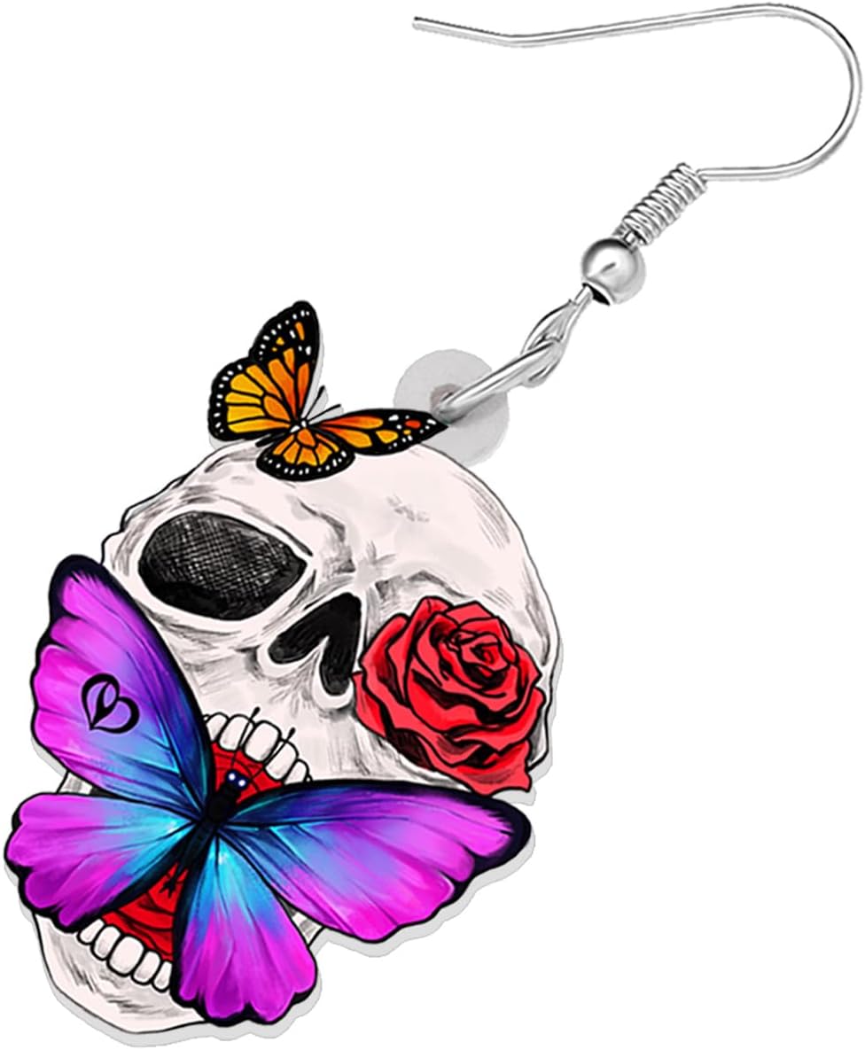 Skull Butterfly Halloween Earrings Novelty Hypoallergenic Dangle Party Favors Jewelry Punk Charms For Women Gifts - Image 4
