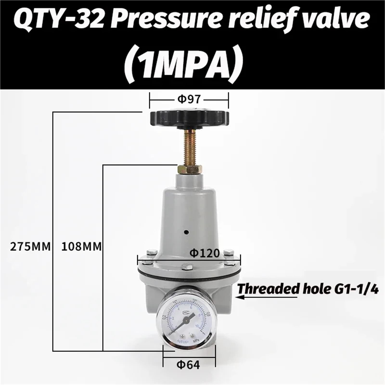 Regolatore pneumatico ad alta pressione da 0 a 40 bar con porta per manometro da 1/4, 3/8, 1/2 e 2 pollici BSPT da 1/2" CANT. : 08, 10, 15, 20, 25, 32, 40 e 50(QTY-32)