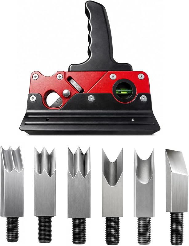 Plano de chaflán para carpintería de múltiples hojas: cepillo manual para recortar bordes y aplanar esquinas, cepillo de madera de corte rápido con profundidad ajustable con 7 cabezales de corte y niveles de burbuja para bricolaje y uso profesional