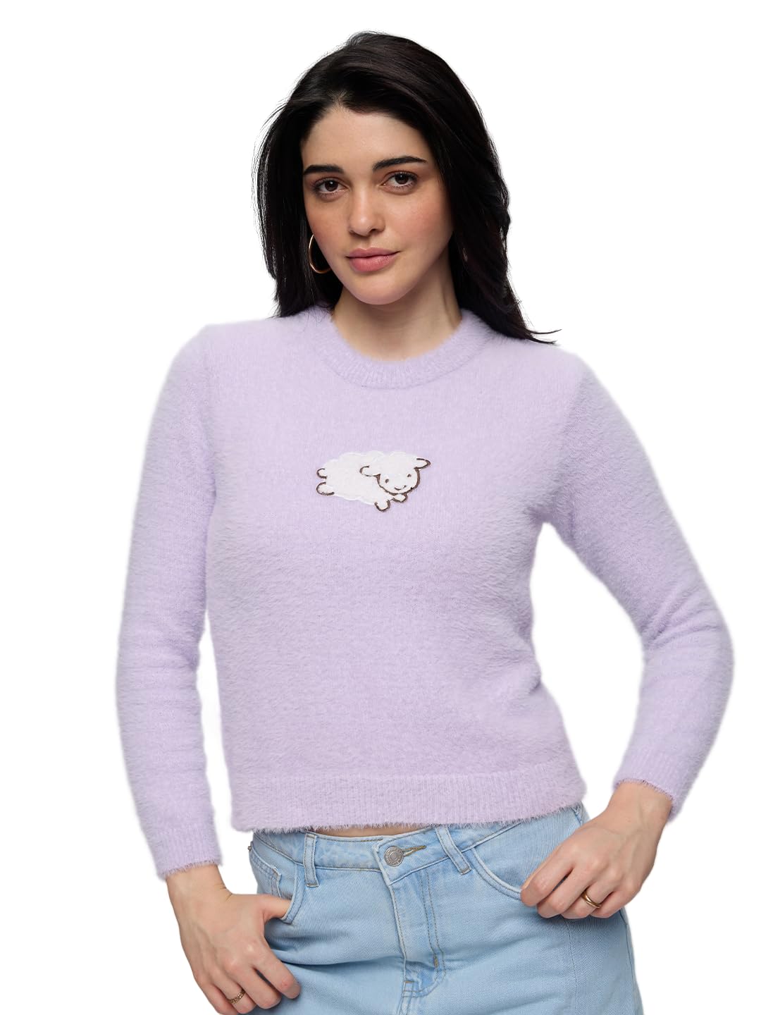 the souled store Cozy Knit: Lily Women and Girls Full Sleeves Round Neck Embroidered Nylon Regular Fit Lightweight Casual Everyday Street Wear Winter Knitted Sweater-picture-32