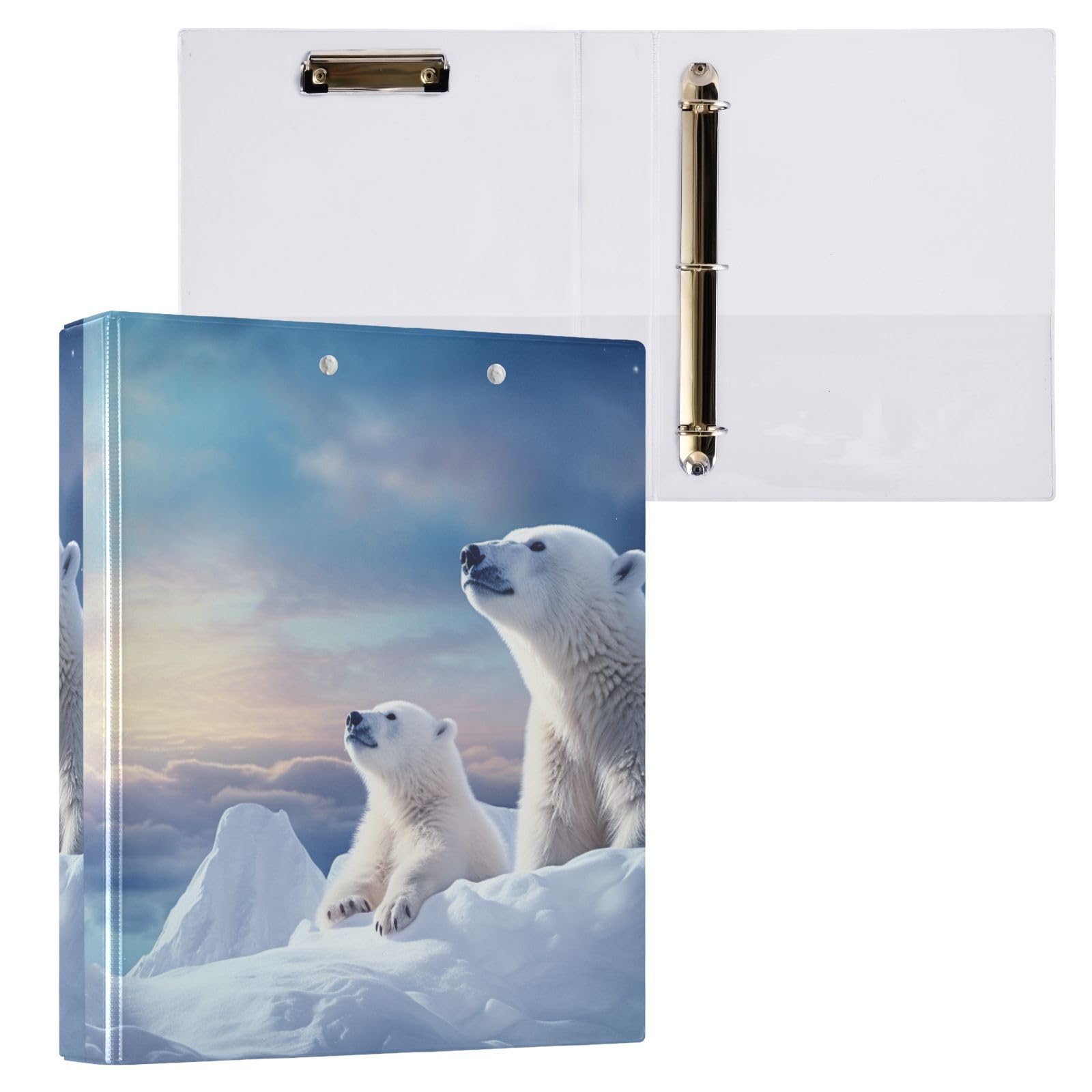 Polar Bear - Raccoglitore a 3 anelli, 3,8 cm, contiene 200 fogli con 3 tasche interne in PVC trasparente, per scuola e ufficio