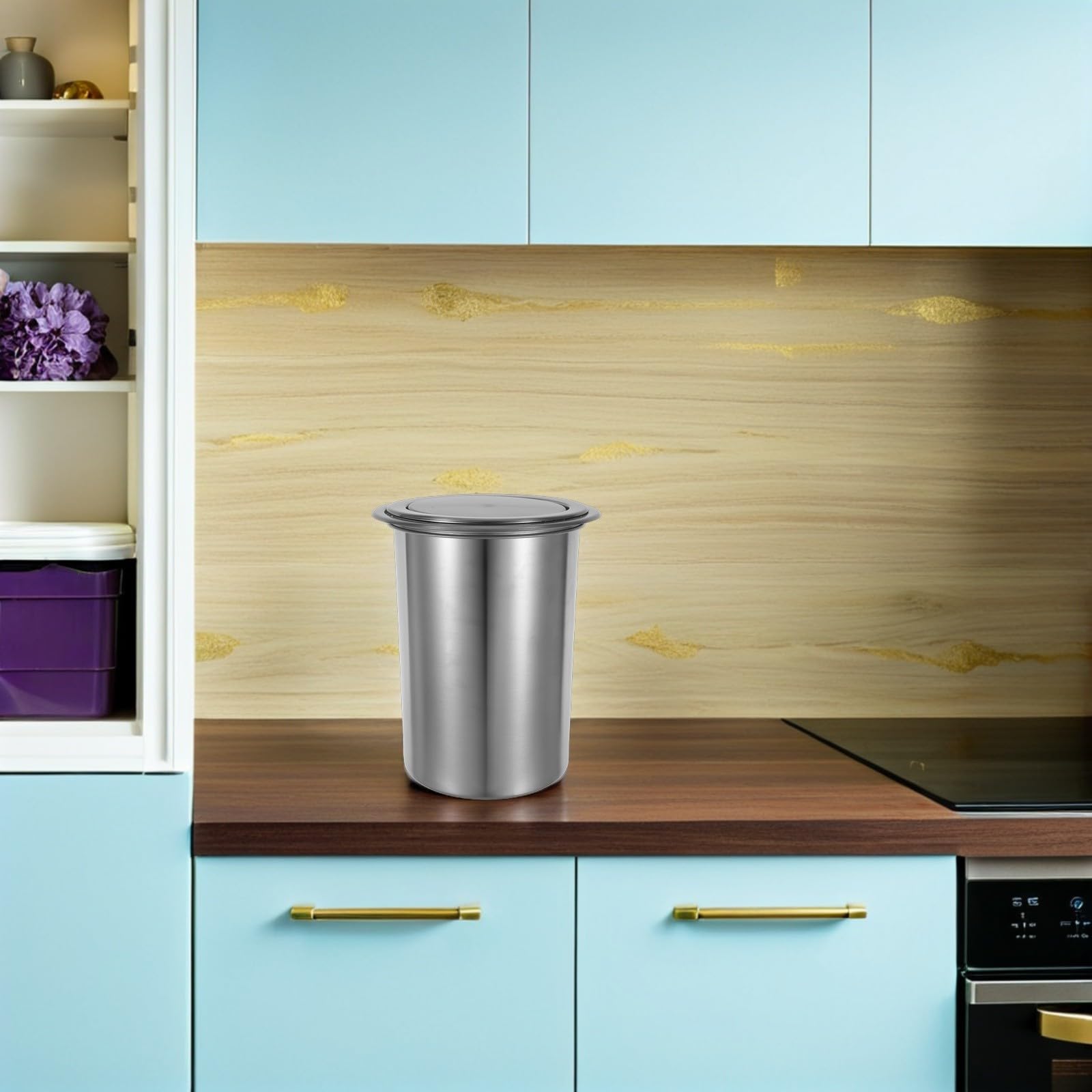 iplusmile Cubo de Basura para Cocina de Acero Inoxidable con Tapa Abatible y Diseño Empotrado, en Espacio y Fácil de Usar para Restaurantes y Cocinas Comerciales