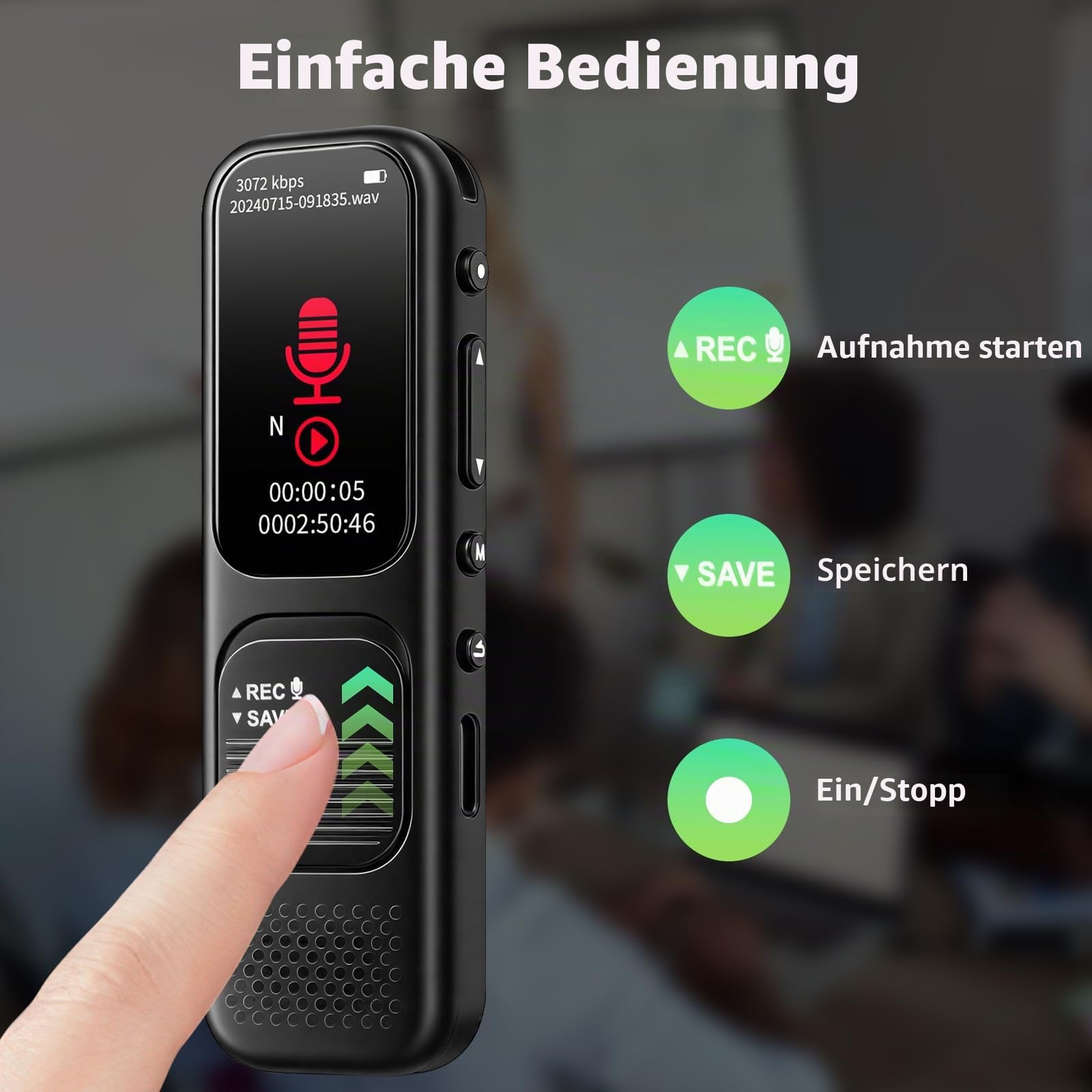 64 GB Diktiergerät Digital mini – 3072 Kpbs Magnetisches Sprachaktiviertes Aufnahmegerät mit DSP-Rauschunterdrückung für Anrufe/Interviews/Unterricht/Besprechungen