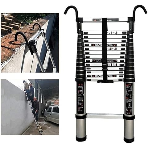 Telescoping Ladder Folding With Hooks 330Lb Capacity Heavy Duty Aluminum Telescopic Extension Extendable Ladder Cover