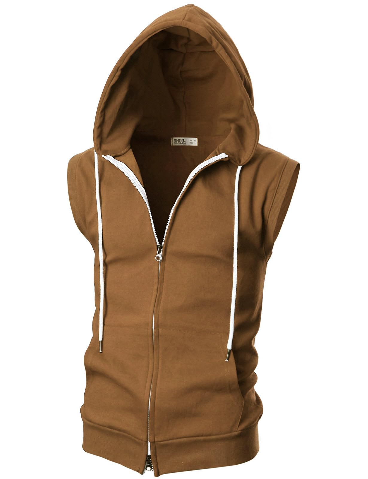 Ohoo Mens Slim Fit Sleeveless Lightweight Zip Up Hooded Sweatshirt Vest Hoodie
