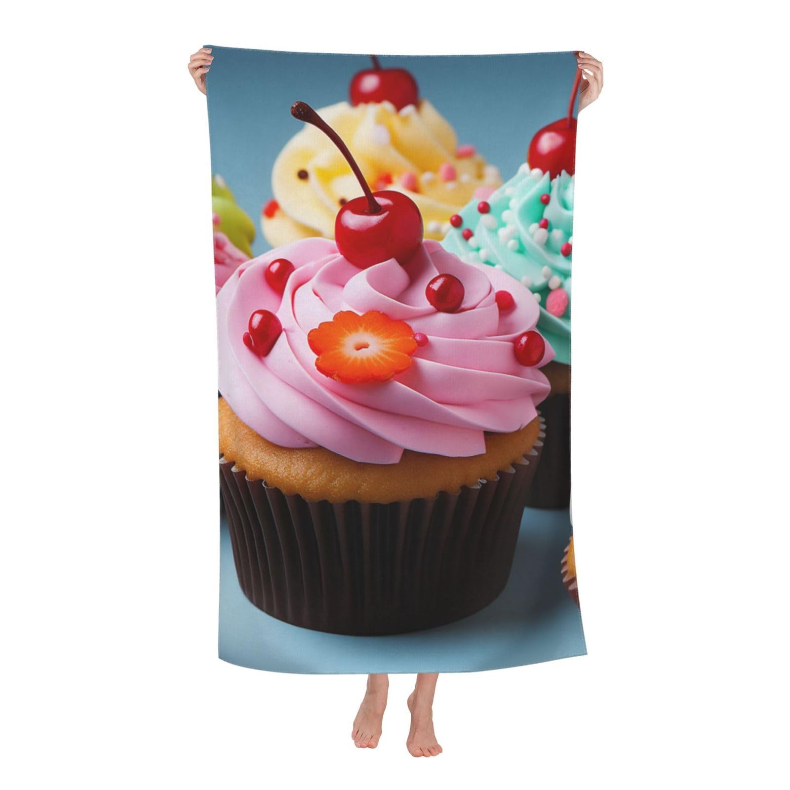 FodPand Cupcake Beach Towel Oversized 52 x 32 in Sand Free Pool Swim Towels for Adult Travel Blanket Lightweight Quick Dry Absorbent Bath Towels Cruise Vacation Accessories