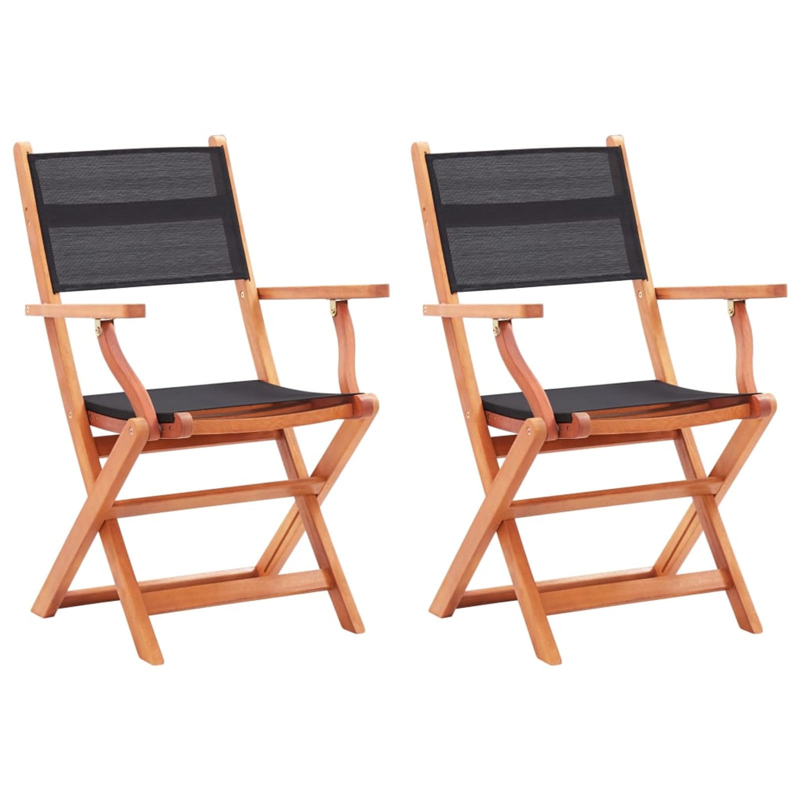 Chaise de jardin pliante en eucalyptus lot de 2 fauteuils pliables en bois et textilène noir