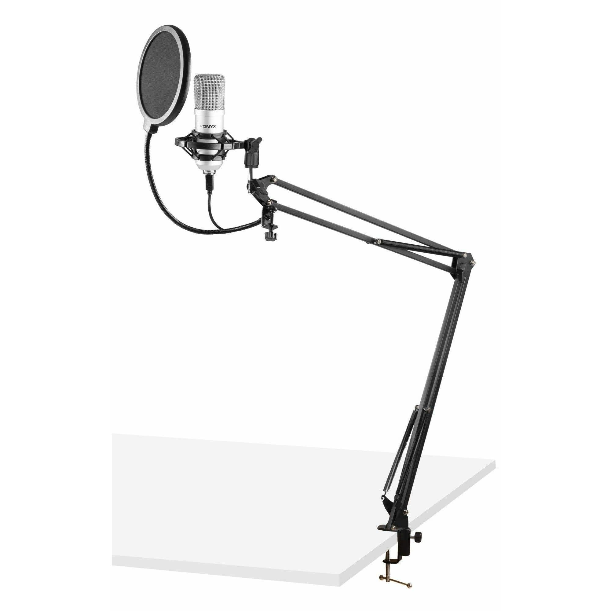 VONYX CMS300S - Microfono YouTube con braccio articolato - Titanio, Micro Professionale con Filtro Anti-Pop, ideale per Gaming, Streaming o per realizzare il contenuto YouTube e Tiktok