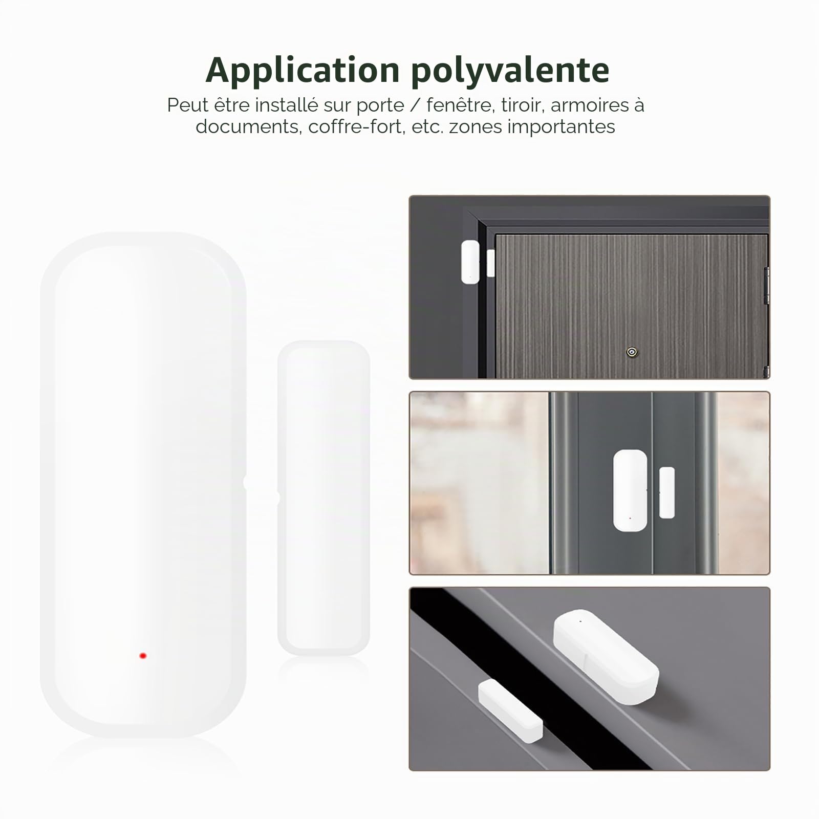Capteur de porte intelligent 10xWiFi, capteur de fenêtre de porte - Capteur de fenêtre de porte sans fil Tuya, application d'alarme, notifications push, capteur de contact de fenêtre sans fil pour la