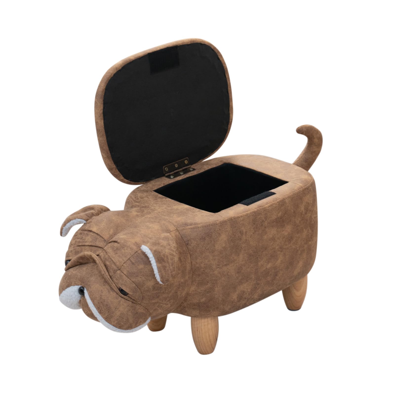 SVITA Tierhocker mit Stauraum Kinderhocker Ordnungshelfer Sitzhocker Polster mit Holzbeinen Kinderzimmer Deko Sitzbox Tier-Motiv Mops Hellbraun