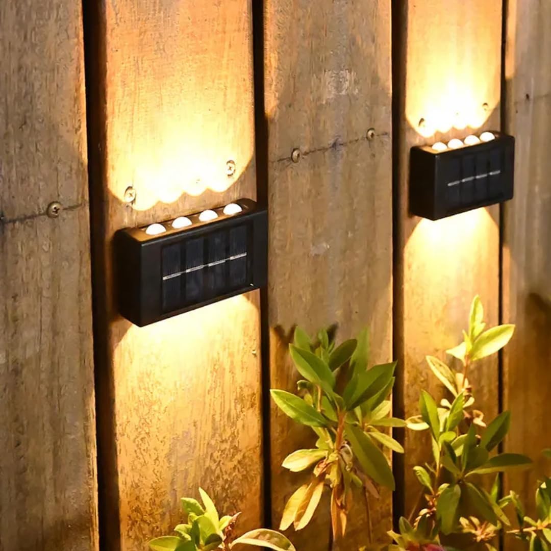 SOLARISEARTH Solar Wall Light Warm White for Outdoor Garden Waterproof Up & Down 8 LED Automatic Wall Decorative Lamp for Home, Garden,Balcony and Yard (Warm, Pack of Two)-image-42