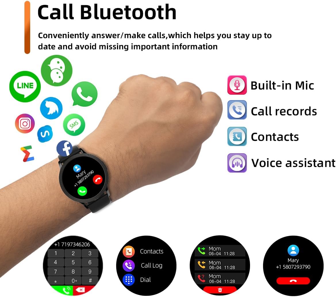 Wapik Smart Watch for Men Women Fitness Tracker with Heart Rate/Sp02/Sleep Monitor (Answer/Make Calls) IP67 Waterproof Smartwatch for iPhone Android Black image 3 of 6 B0DK4WG8TR