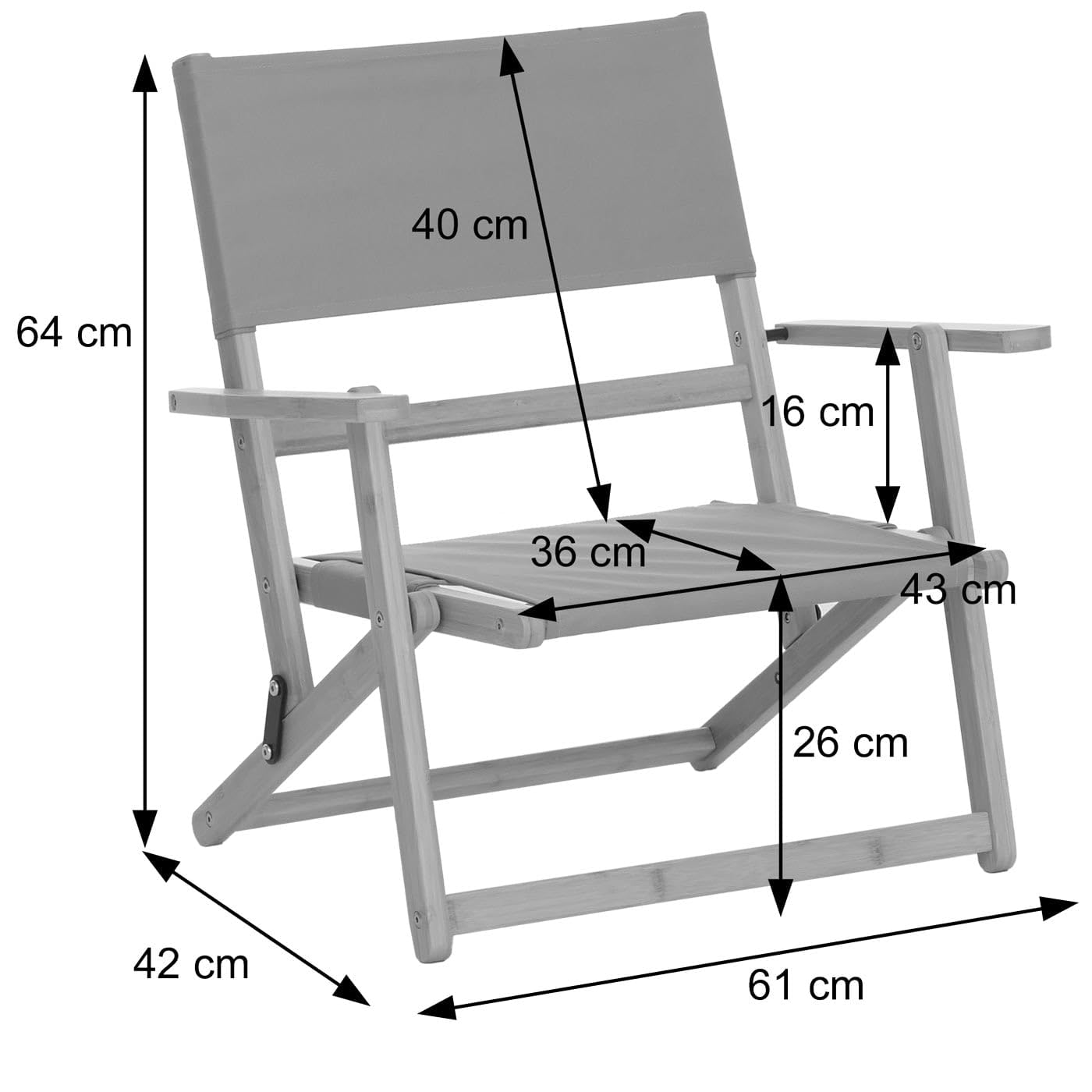 Mendler Zestaw 2 bambusowych krzeseł kempingowych HWC-Q42, krzesło ogrodowe, krzesło balkonowe, krzesło rekreacyjne, składane, materiał / materiał tekstylny, kolor czarny