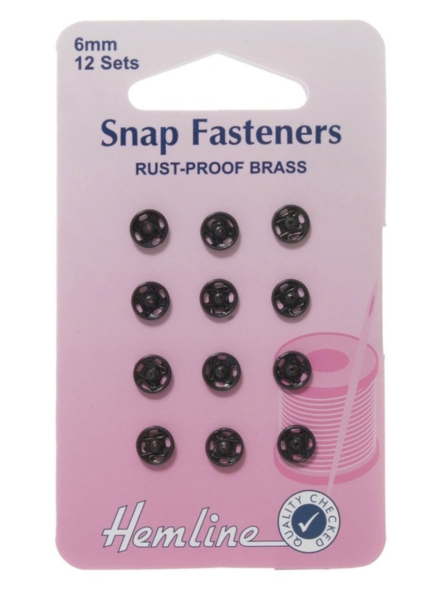 Hemline Black Sew On Snap Fasteners 6Mm