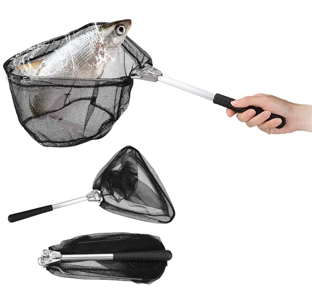 SYOSI Fishing Net with Hook-Proof, Adjustable Collapsible Telescopic Fishing Landing Net Portable Folding Wading Net Easy Clean Rubber Mesh Frame Handle Tangle Proof Net Safe Fish