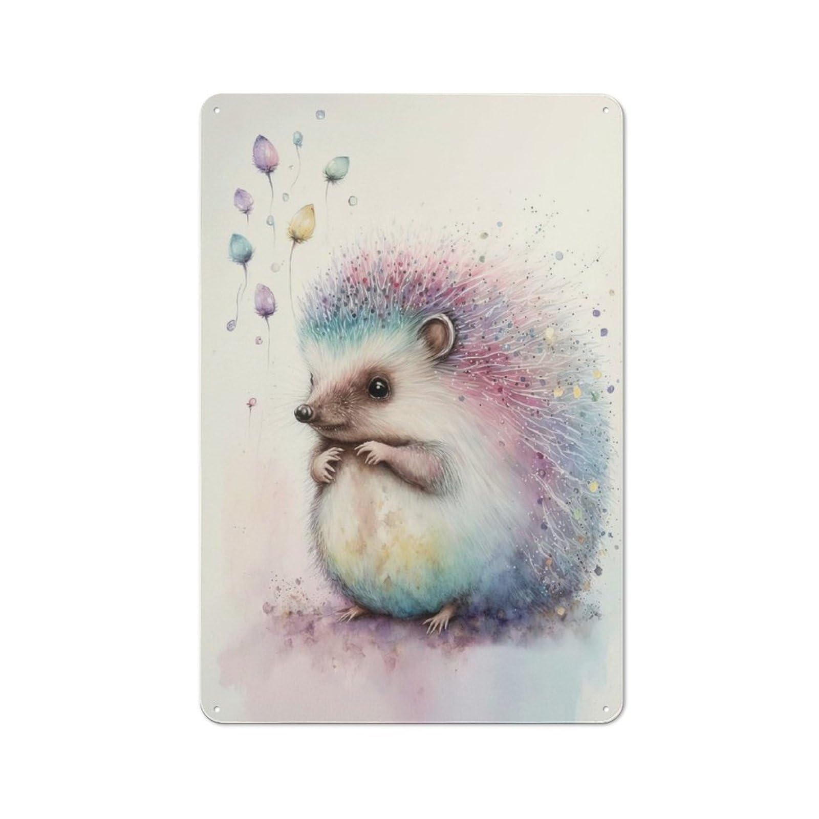Junmoney Style-9 Metal Wall Sign 30X20cm Featuring Tiny Little Hedgehog For Hallway Wall, For Hallway Decor Lovers, For Retro Home Interiors