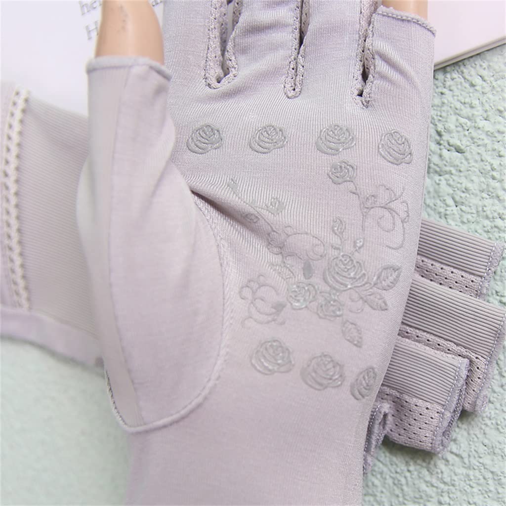 Women's Thin Short Ice Silk Elastic Driving Riding Touch Screen Half Finger Gloves