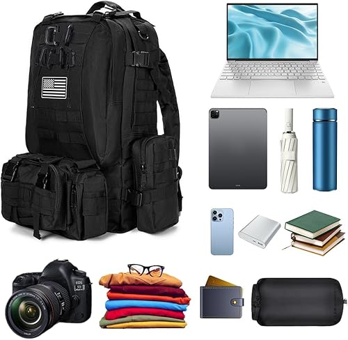 Miniatura 8 de Mochila táctica militar para hombres, mochila militar negra para hombres y mujeres, Negro-2, Negro