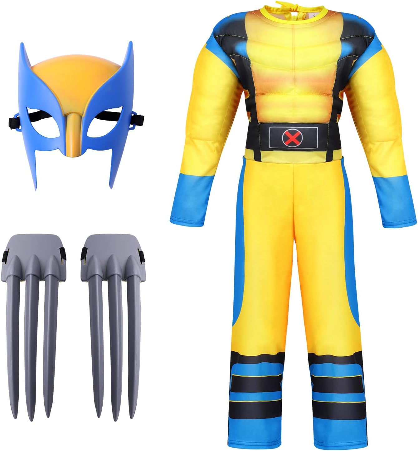 Boys Hero Yellow Costume Halloween Cosplay Spandex Bodysuit with Mask Claws for Kids