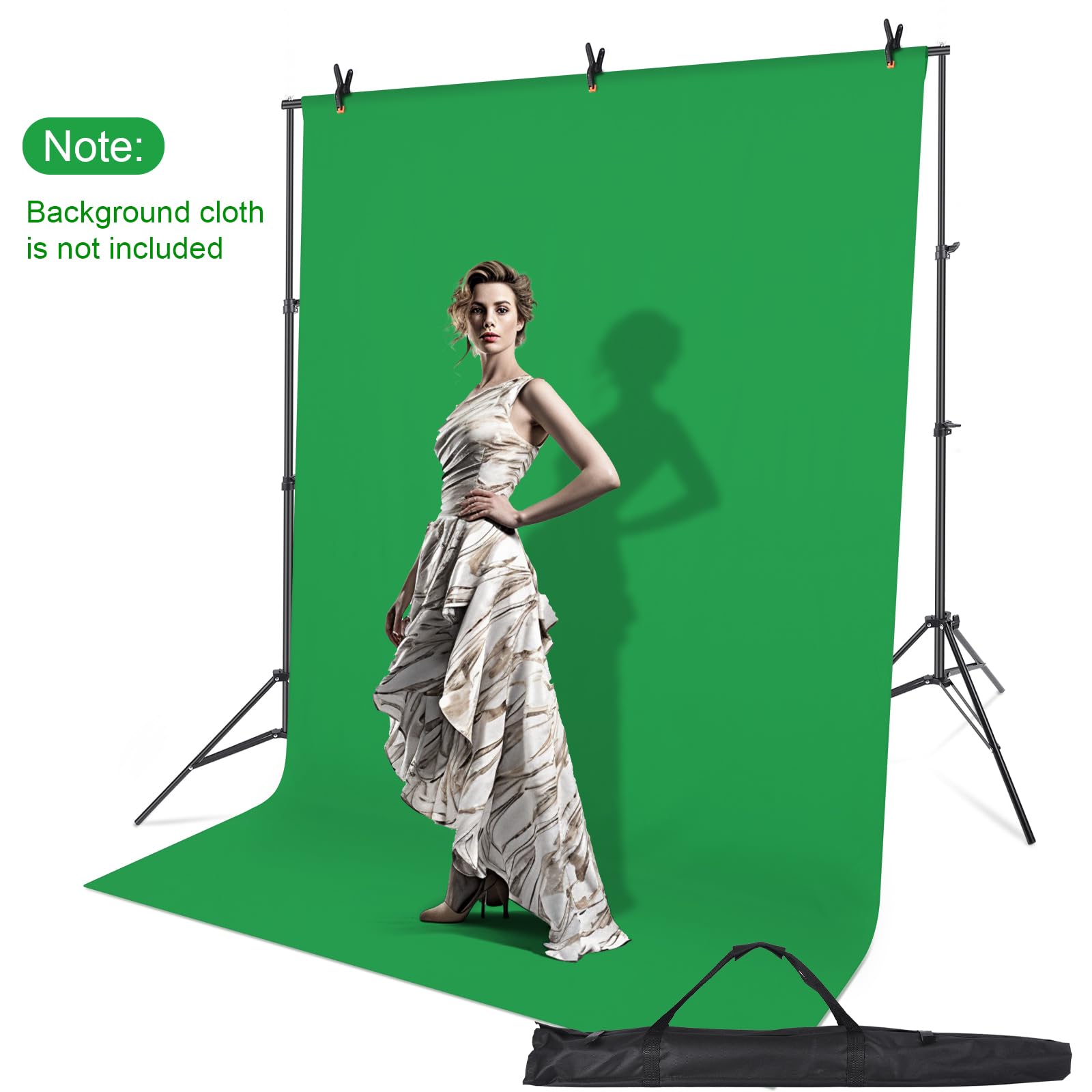 Supporto per sfondo, 2x2M, sistema di supporto regolabile per sfondo, cornice per sfondo con 6 clip per fondale + 2 sacchi di sabbia (treppiede stabile) per la fotografia da parete in studio