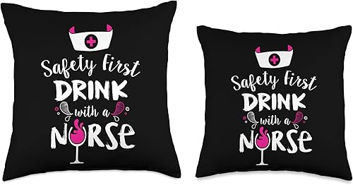 Miniatura 3 de Safety First Drink with A Nurse Throw Pillow, 16x16, Multicolor