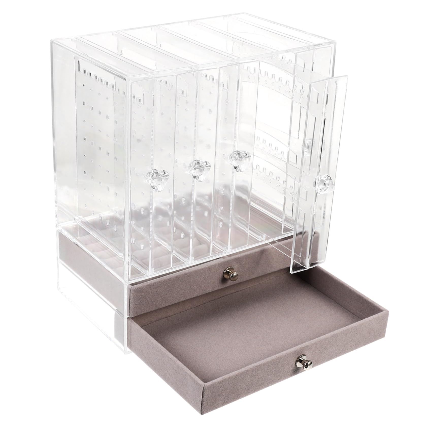 Sosoport Transparente und Armbänder und Vertikalen Ohrringhaltern für Ringe Schmuckaufbewahrungsbox mit Doppellagigen Schubladen aus Acryl für Theken oder Schaufensterpräsentation