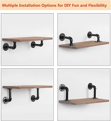 Miniatura 5 de Soportes industriales en L para estantes de madera de 7 a 14 pulgadas de profundidad, hierro resistente de 34 pulgadas, soporte de estante flotante