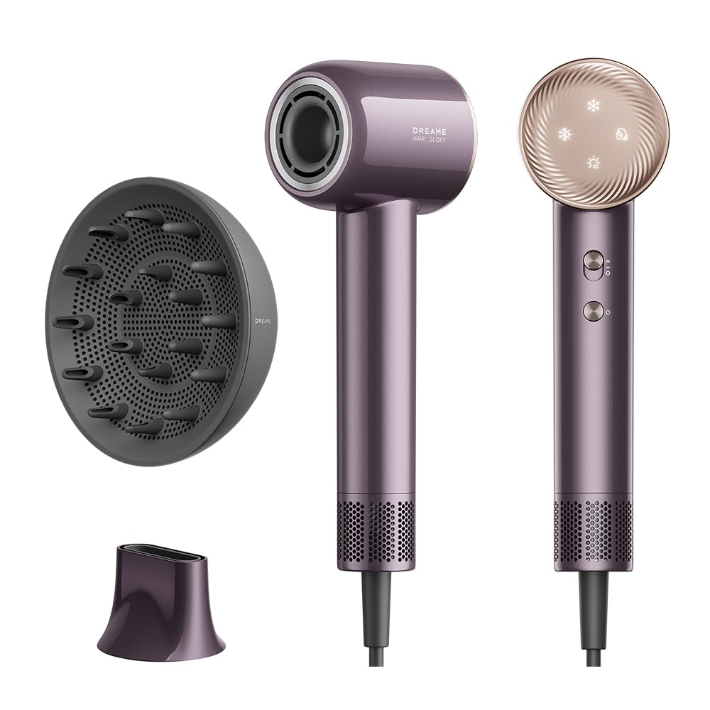 dreame Glory Combo Hair Dryer, 110000 RPM Professional Hair Dryer, 70 m/s Air Speed, Powerful Negative Ion Technology, Light Weight, Temperature and Air Speed Control, White