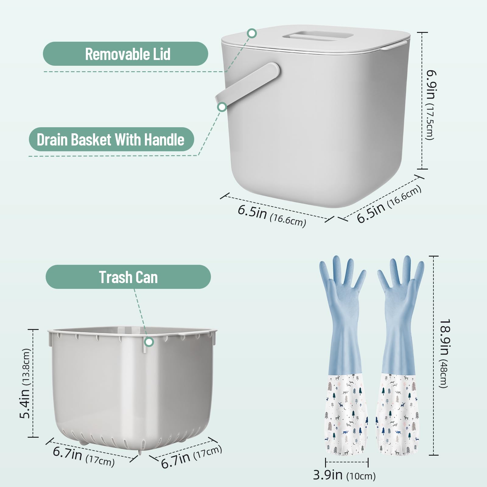 Pattumiera Biologica da Cucina,Bidone per Compost da Cucina,Piccolo Contenitore per Rifiuti con Coperchio,Pattumiera Umido,Lavabile in Lavastoviglie,Cestino per La Spazzatura