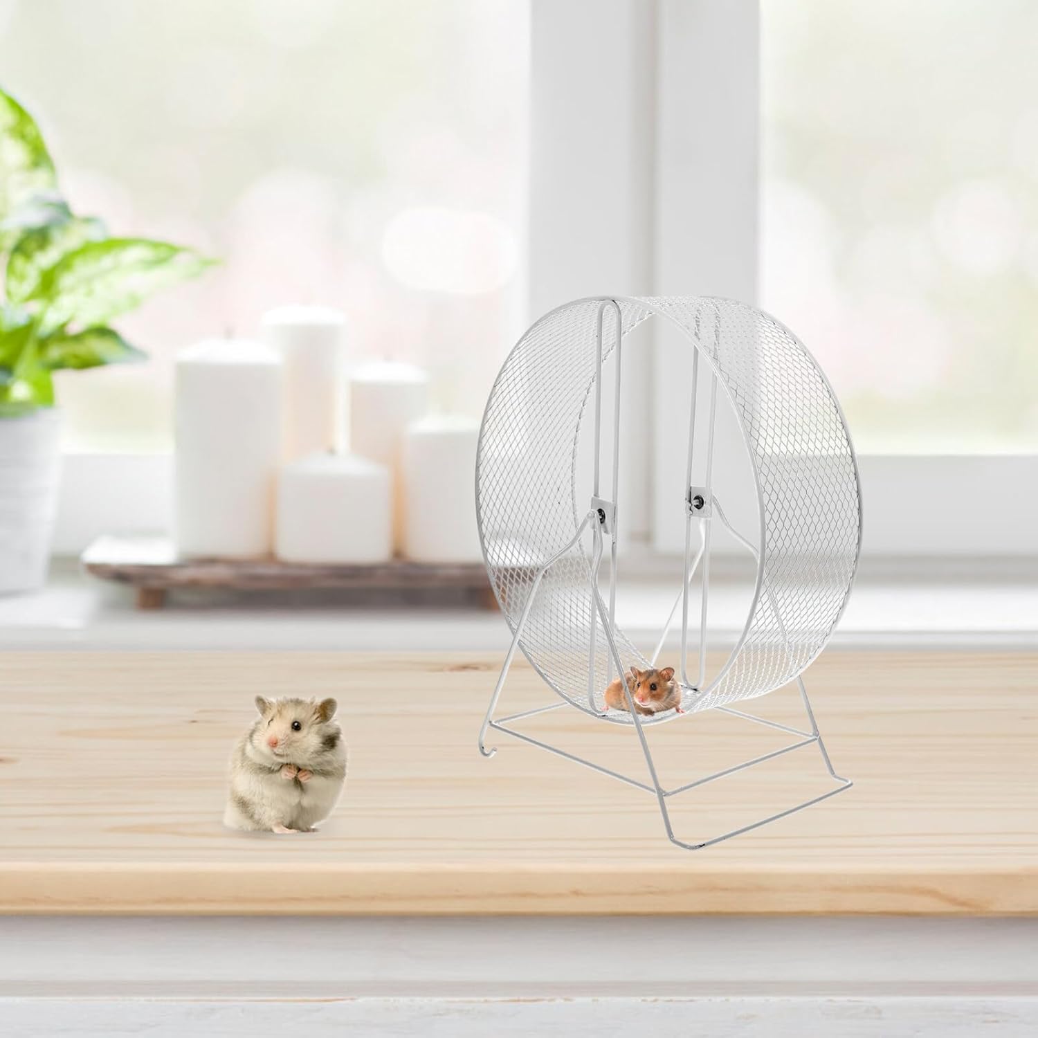 Hamster Wheel Silent Hamster Wheel, Wire Mesh Exercise Wheel Toy with Iron Bracket Spinner Hamster Running Wheels for Chinchilla Ferret Toys