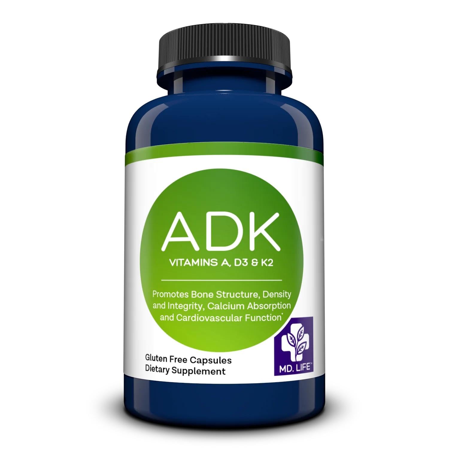 MD. Life ADK Vitamin Supplement, Vitamin D3 K2 and A, 30 Capsules, Non-GMO 30 Count (Pack of 1)