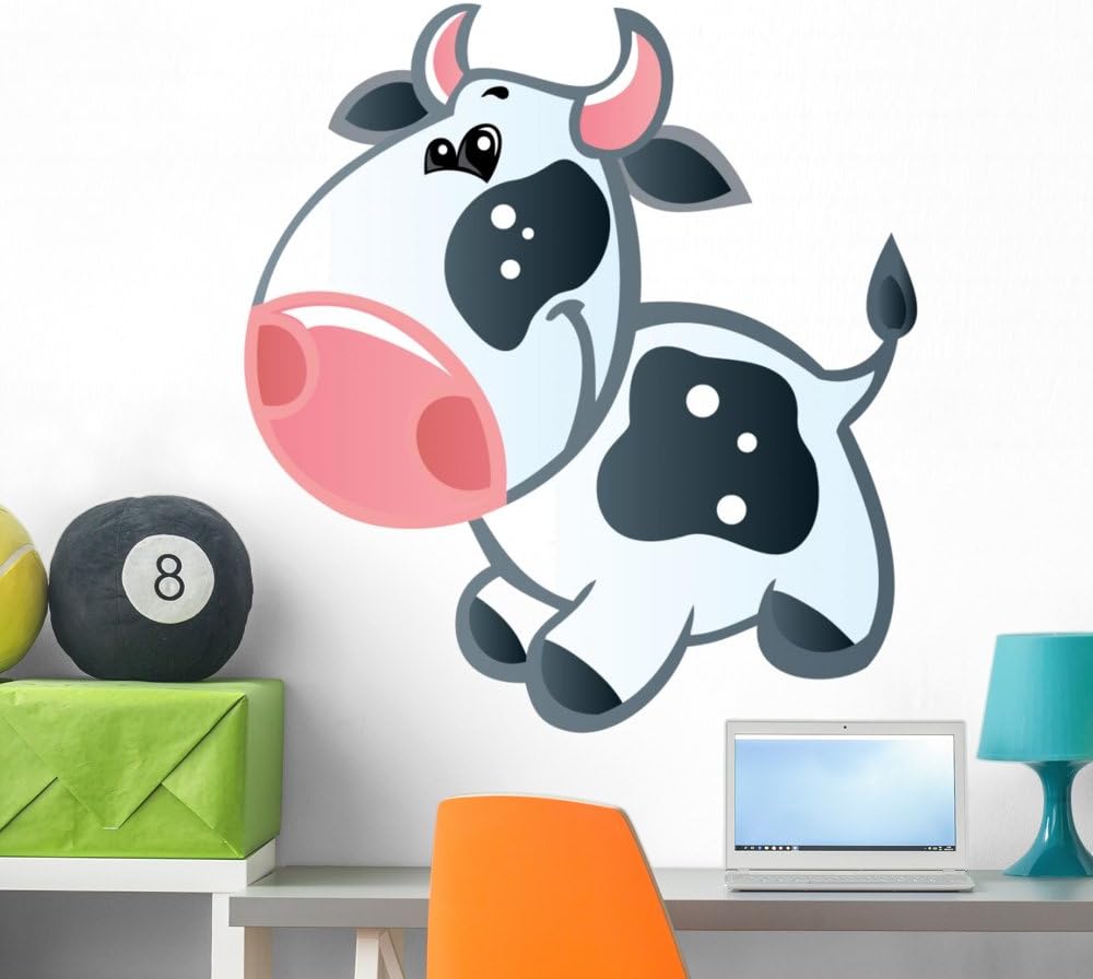 Wallmonkeys GEN-16434-36 WM302107 Cute Baby White and Black Spotted Cartoon Cow Peel and Stick Wall Decals, 36" H x 32" W-Large